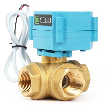 U. S. Solid 3 Way T Type Motorized Ball Valve w/ Hand Wheel 3/4in Brass 110-230V