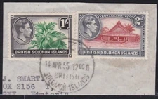 SOLOMON IS 1955 piece GVI 2d & 1/- - GIZO cds..............................A4864