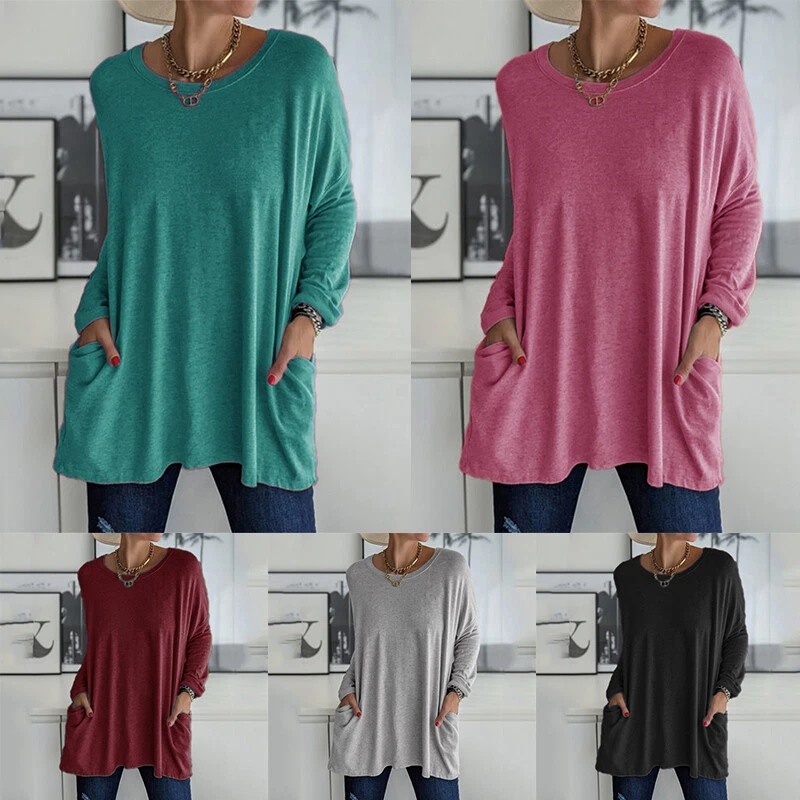 T Shirt Pullover Top Maglietta Camicetta Tasche Largo Taglie Forti