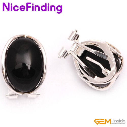 Pendientes de tachuelas dorsales omega de piedra ovalada de plata con clip para mujeres moda joyería regalo - Imagen 8 de 42