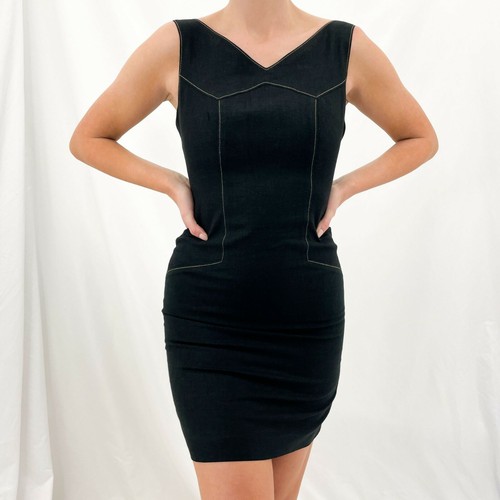 David Meister Black + Gray V-Neck Dress 