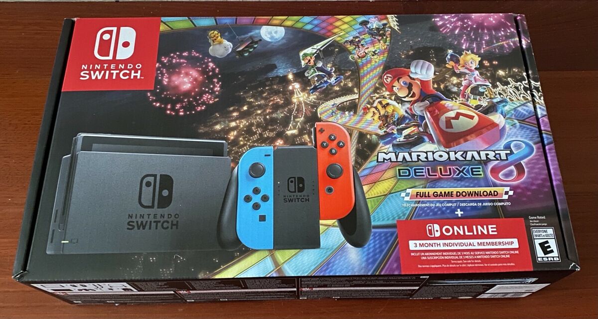 Nintendo Switch with Neon Blue and Neon Red Joy‑Con