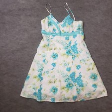 City Triangles Dress Womens 11 White Blue Aline Tank Short Floral V-neck Ladies