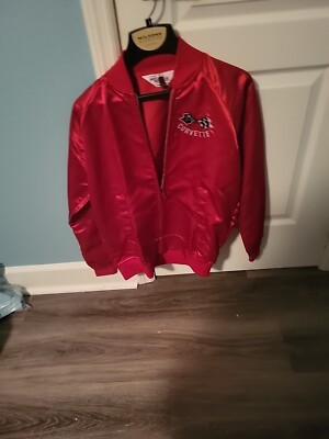 Vintage 80s red Corvette Satin Bomber Jacket S Made In USA