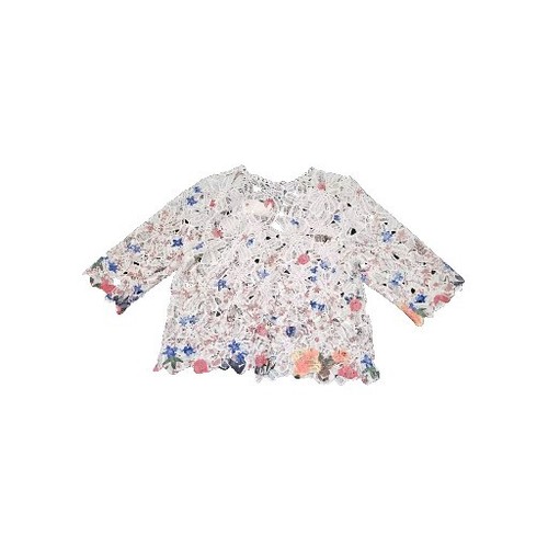 Rabbit Rabbit Rabbit Design shrug women's size large V-neck White Floral NEW - Picture 3 of 4