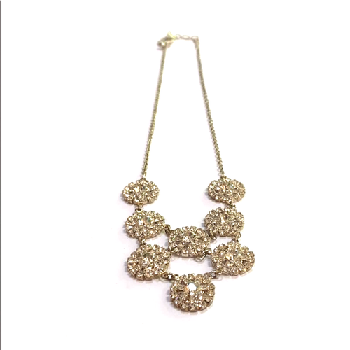 Collar de cadena vintage tono plateado con diamantes de imitación blancos babero delicado romántico - Imagen 2 de 4