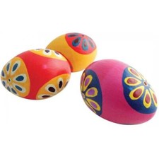 Hand Painted Wooden Egg Rattle 9cm - Multi Colour Flower Design, Soft Sounding