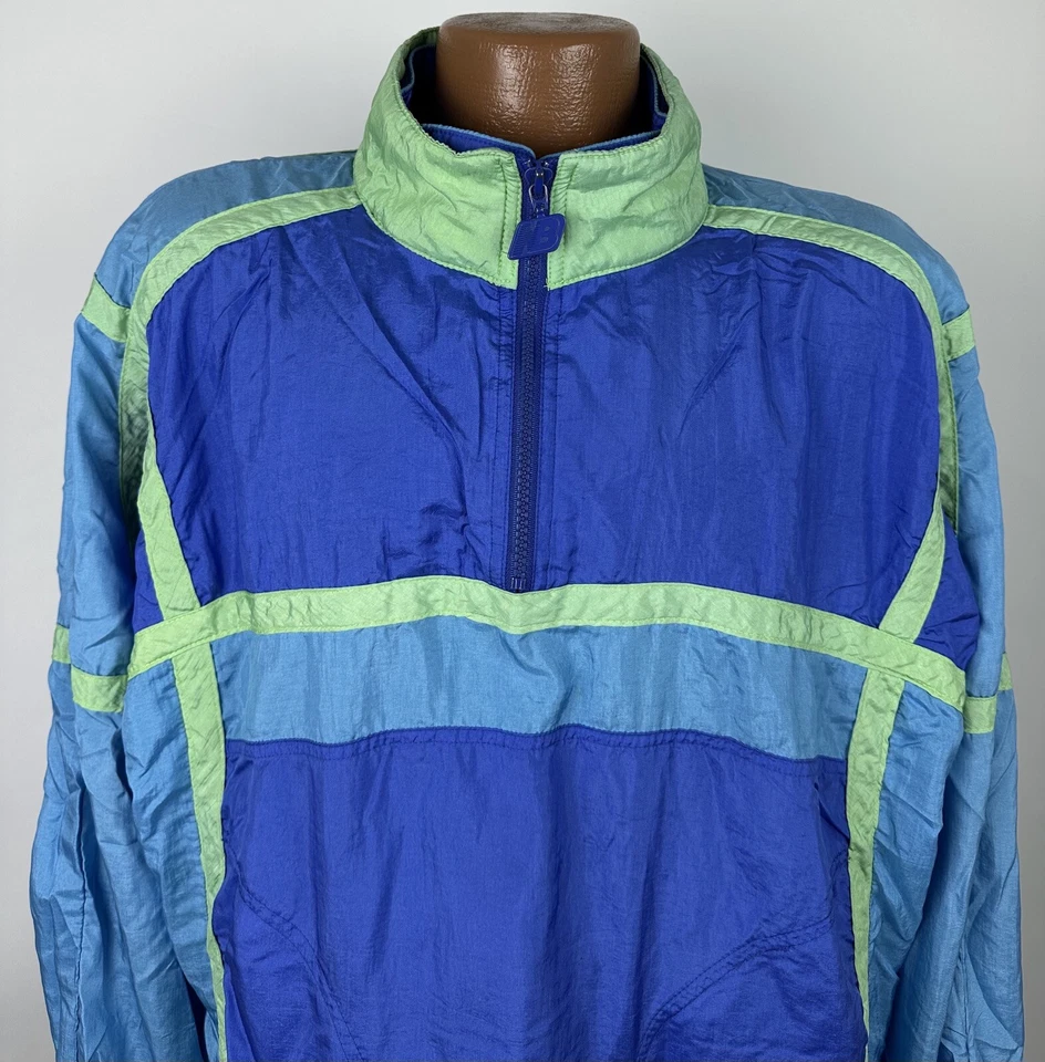Chaqueta cortavientos New Balance vintage años 90 para hombre XL bloque de color 1/4 cremallera para correr Foto 2 de 4