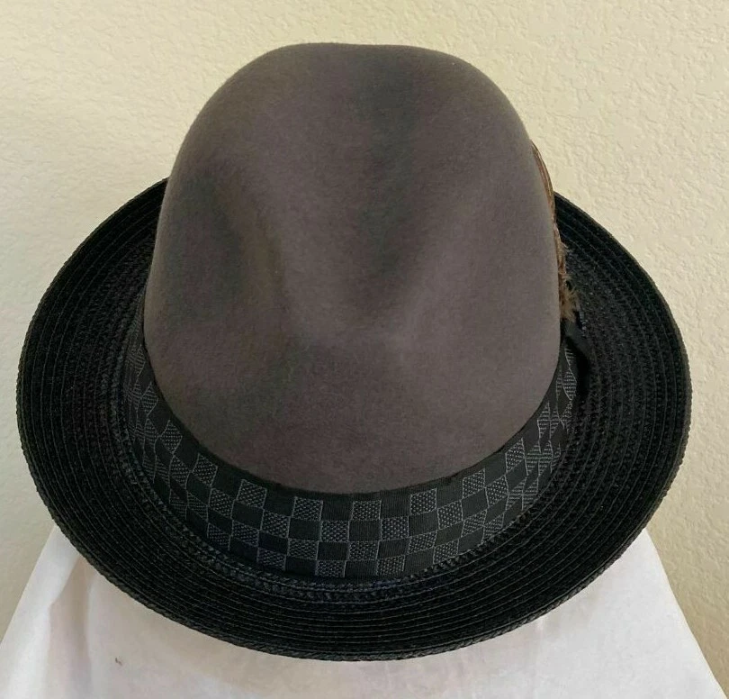 STACY ADAMS SALE * MEN GREY PORK PIE HAT * M * NEW FEDORA DRESS WOOL ROCKER PIMP - Image 3 of 4