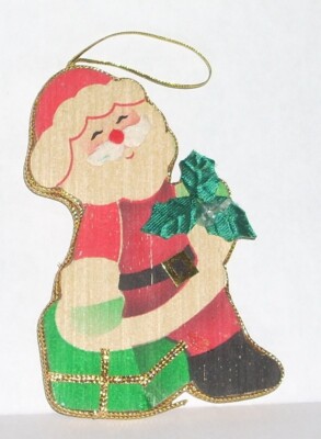 Vintage Santa Claus Balsa Wood Christmas Tree Ornament