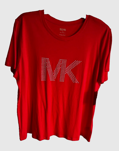 NWT $88 Michael Kors MK Red With White Studded Logo T- Shirt/Top Plus size 1X - Picture 2 of 5