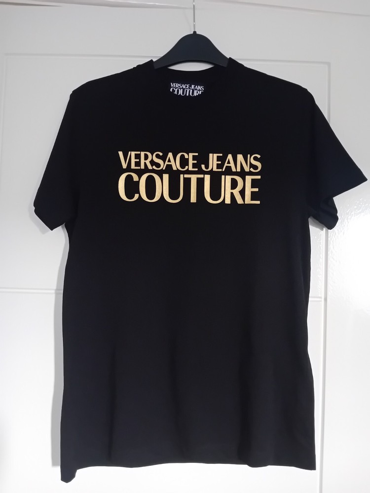 VERSACE JEANS COUTURE Black Designer Logo T-Shirt Size Small Mens