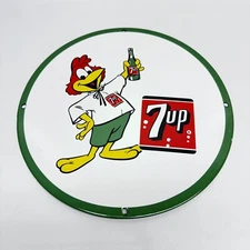 7-UP "Fresh-Up Freddie" Porcelain Sign Service Station Gas Soda Pop