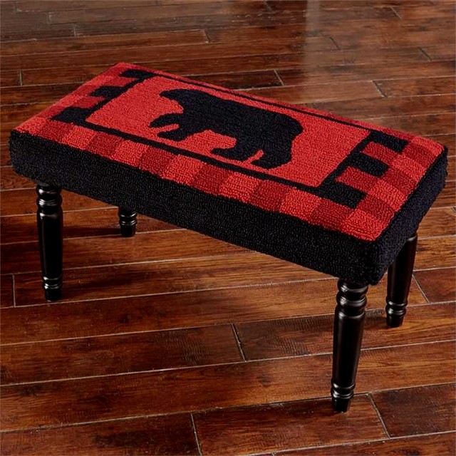Buffalo Check Bear Hooked Bench - Black & Red Checks - Park Designs