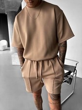 Mens Tracksuit 2-Piece Set Short Sleeve T Shirts Shorts Sweatsuit Outfit Set