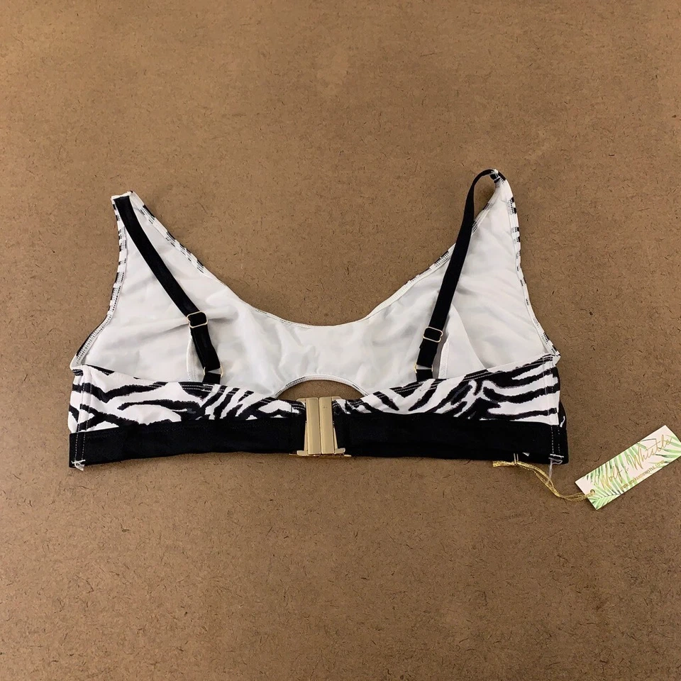 Nuevo top de natación de bikini Wolf & Whistle para mujer negro cebra elástico cuello redondo 16 Foto 2 de 4