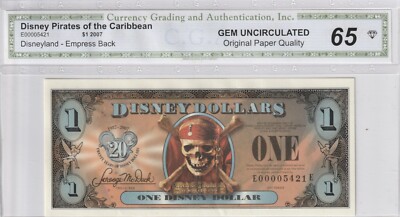 Disney Dollar 2007 $1 Pirates of the Caribbean Certified Gem