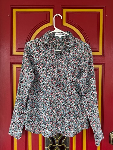 Ines De La Fressange Paris Uniqlo Button Up Floral Shirt Medium Peter Pan Collar