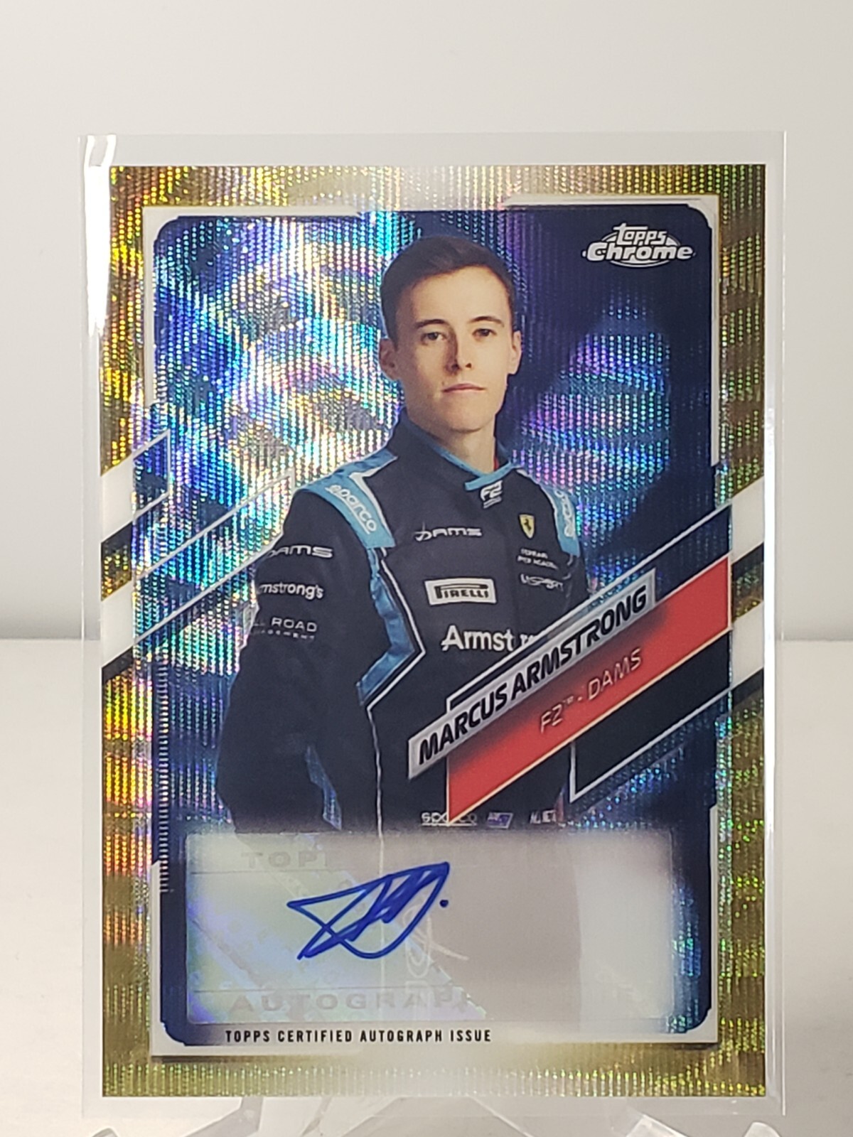 2021 Topps Chrome Formula 1 F1 Marcus Armstrong Gold Wave Refractor Auto /50