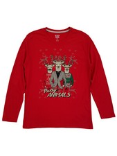 Mens Red Party Animals Reindeer Christmas Holiday Long Sleeve Shirt