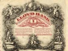 LLOYD BANK OF HUNGARY stock certificate/bond 1923