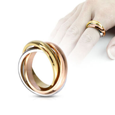 Damenring TRIPLE RING Gelbgold, Silber, Rosegold Farben aus Edelstahl Band Ring