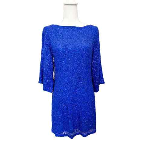 Alice + Olivia Blue Sequin Silk Mini Dress Size XS - image 1