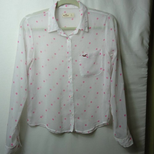 Womens Hollister White Sheer Pink Polka 