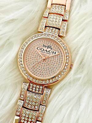 Coach Rhinestone Watch Rose Gold Coach Designer Luxury Watch 17cm Band 38mm Face With Crystals ...