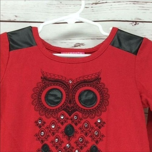 Kidtopia Girls Red & Black Owl Animal Print Long Sleeve Shirt Size 4T - Picture 5 of 6