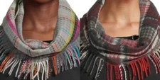 Women’s $36  V. FRAAS Houndstooth Plaid Fringed Cashmink Infinity Scarf NWT