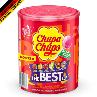 Chupa Chups Best of Lutscher-Dose, Enthält 50 Lollis in 7 Geschmacksrichtungen C