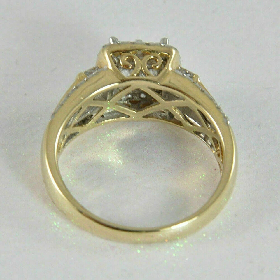 3Ct Princess Cut Lab Created Diamond 14K Gold Finish Engagement Cluster Ring - Image 3 of 4