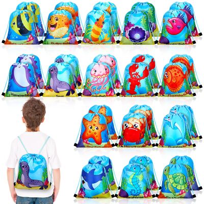 32 Pack Ocean Party Supplies Drawstring Bags Cartoon Sea Animal