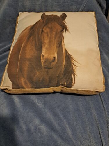 Pferd Überwurf Kissen mit Sackleinen & Knöpfen auf der Rückseite 20"x20" dekorativ