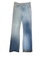 Express Denim Cropped Flare Regular Stretch Raw Hem Jeans Light Blue Women