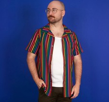 70s Retro Striped Hawaiian Shirt Vintage Aloha Shirt