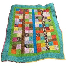 Handmade Patchwork Quilt Log Cabin Pattern Colorful Fabric Artisan Made 41 x 34