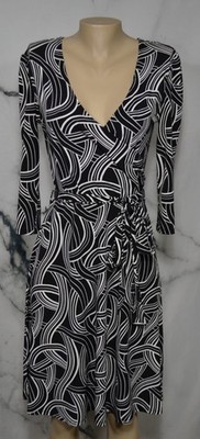 APT 9 STRETCH Black White Patterned Dress Medium Matching Belt 3/4 Sleeves