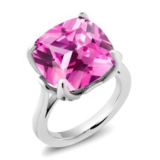 925 Sterling Silver Pink Created Sapphire Ring For Women 14.62 Cttw, Available
