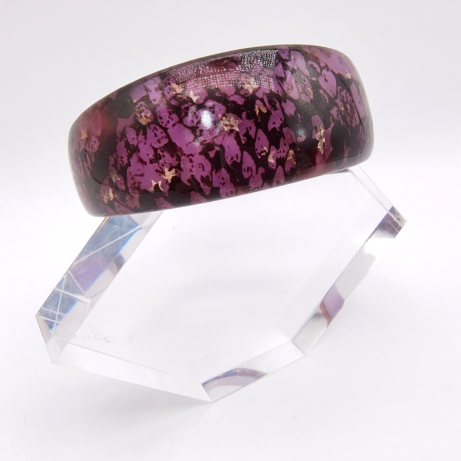 Chunky Purple Plastic Bangle Translucent With Gol… - image 1