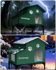 Large Outdoor Heated Cat House for Multiple Cats, Weatherproof Insulated Spir...