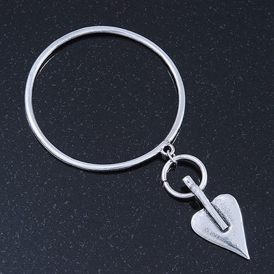 Moderner Herz Bettel Armreif Armband in Versilberung - bis 19 cm Länge