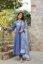 Women fo Sky Blue kurta with Paint Dupatta Indian Ethnic Dress anarkali suits