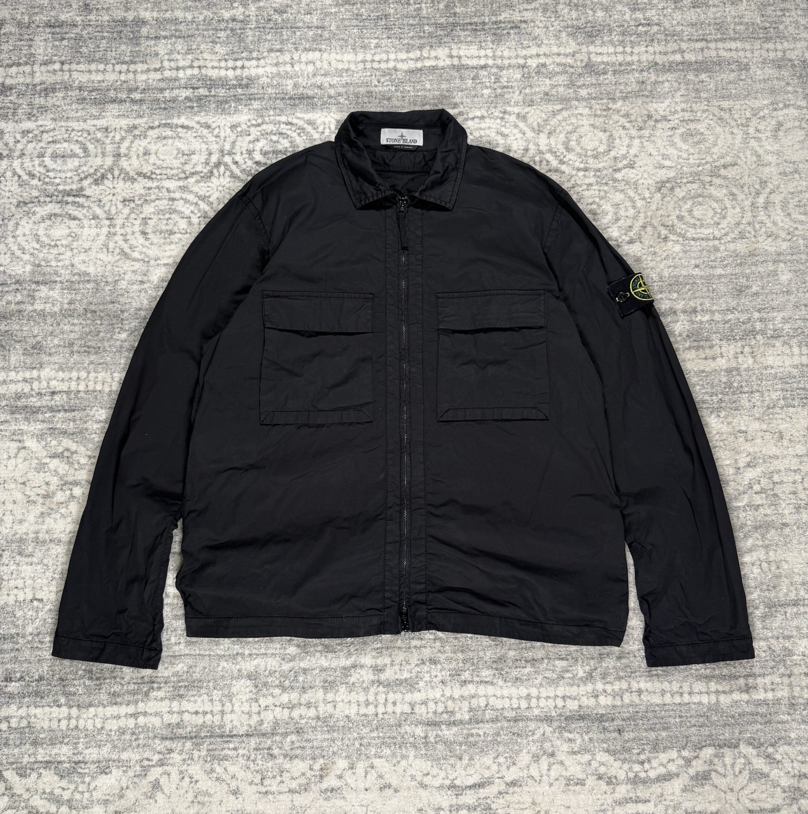 STONE ISLAND Authentic Garment Dyed Black Overshirt Cotton Jacket Size XL