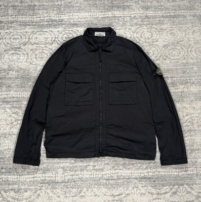 STONE ISLAND Authentic Garment Dyed Black Overshirt Cotton Jacket Size XL
