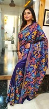 Exclusive Indian Pure Silk Saree Authentic Kantha Hand Embroidery Sari
