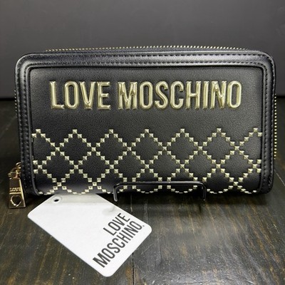 LOVE MOSCHINO Portafogli Pu Nero Black Zip Around Wallet with Gold Studs