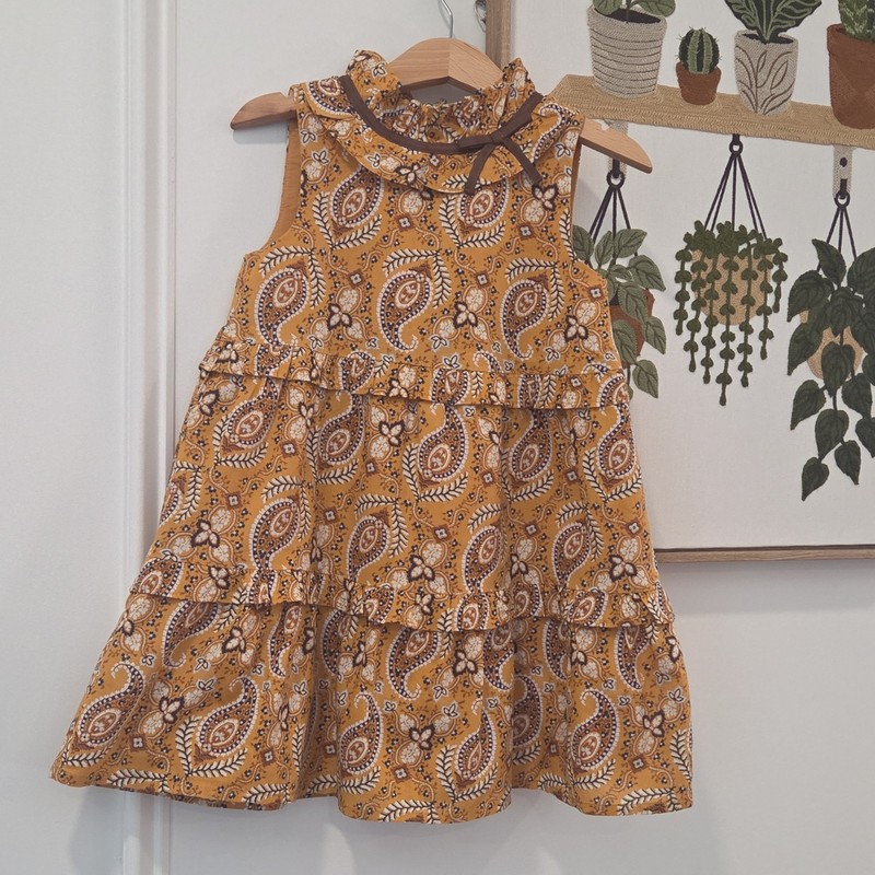 Janie and Jack Girls Size 4 Yellow Paisley dress 💛 And Headband SO CUTE