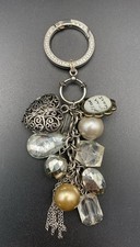Silver Tone Heart Theme Keychain/Ring Purse Bag Jewelry Tassle Charm Bling